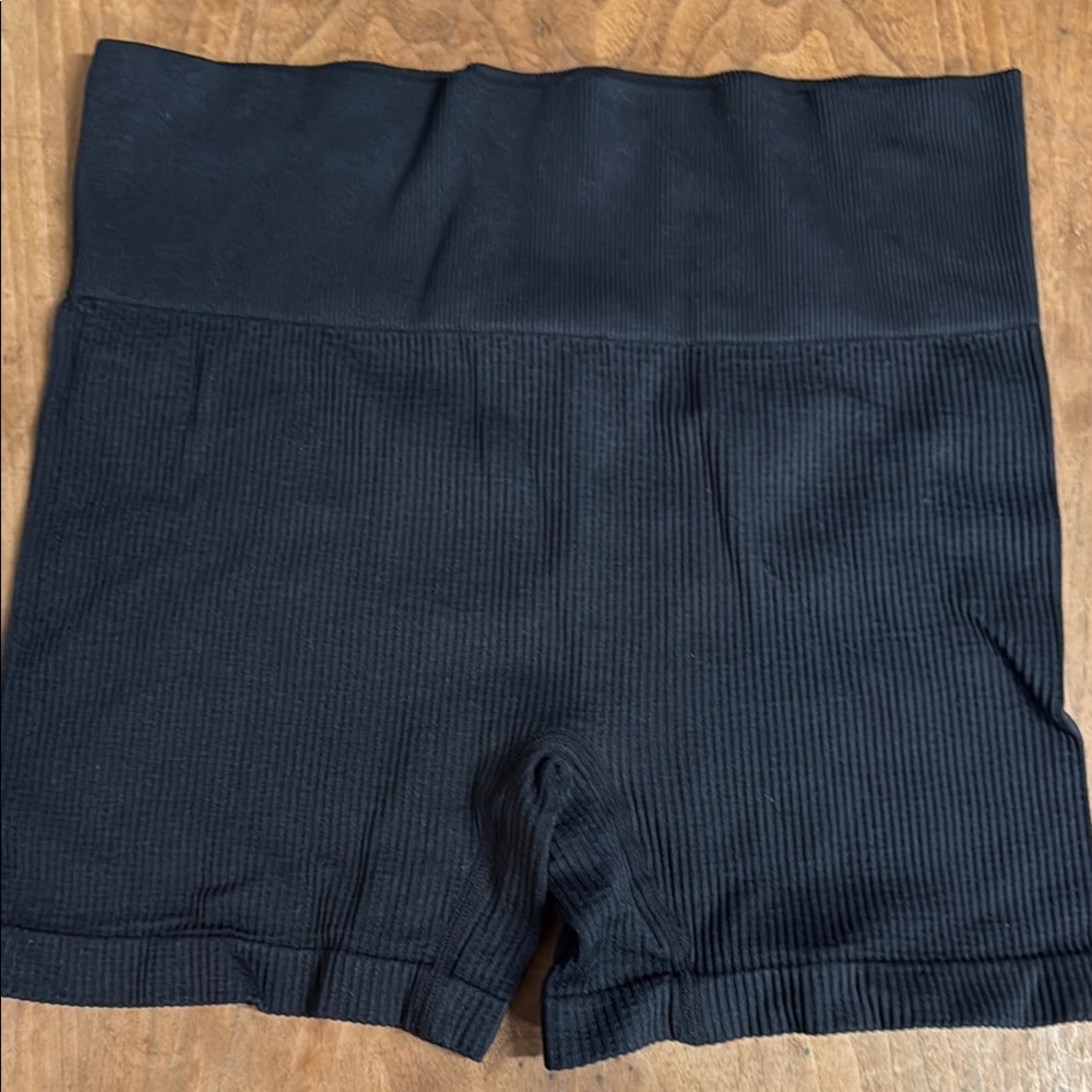Women's Black Ribbed Shorts high waisted ribbed